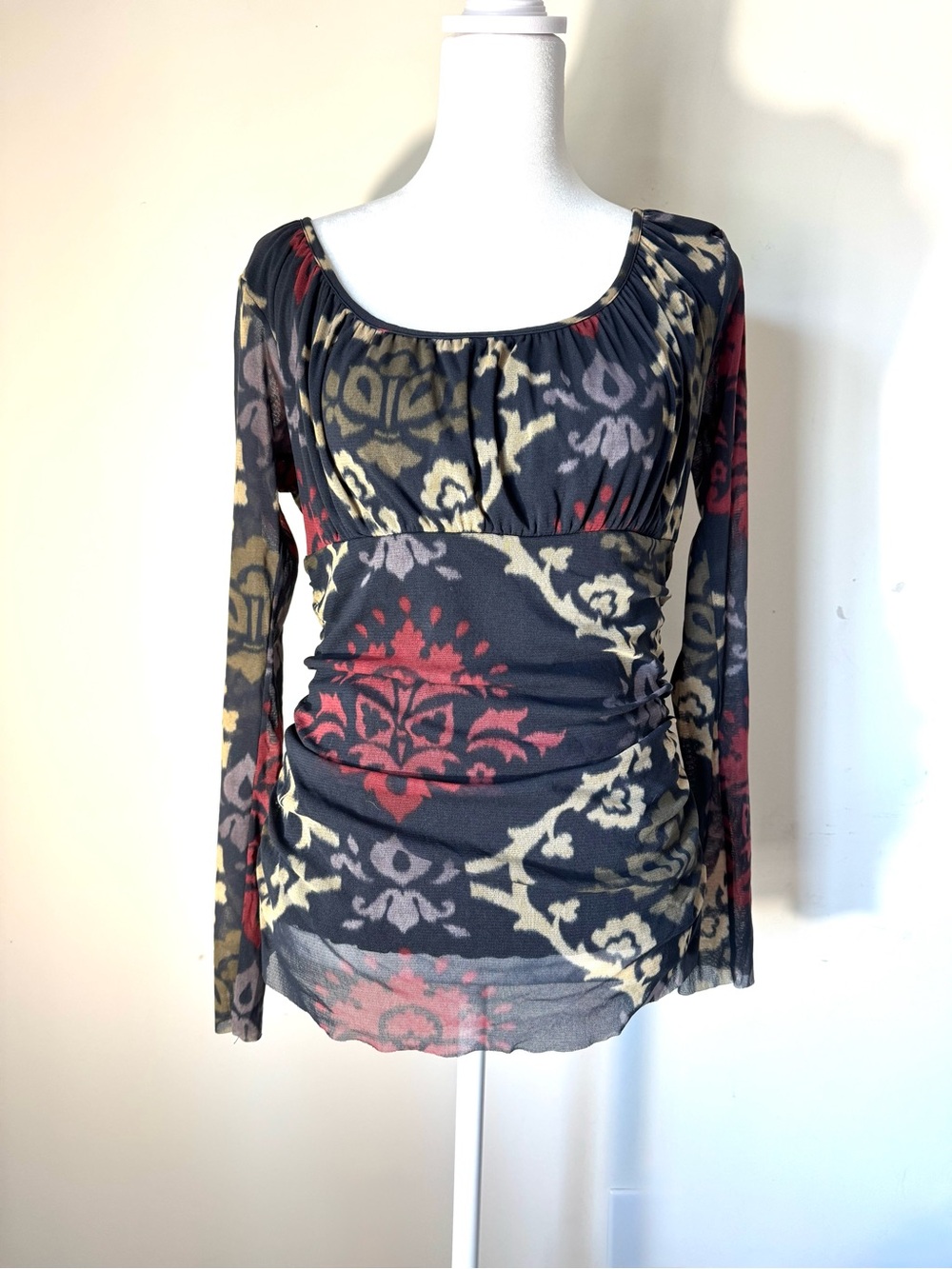 Vintage Y2K Anthropologie Weston Wear Mesh Babydoll Top Damask